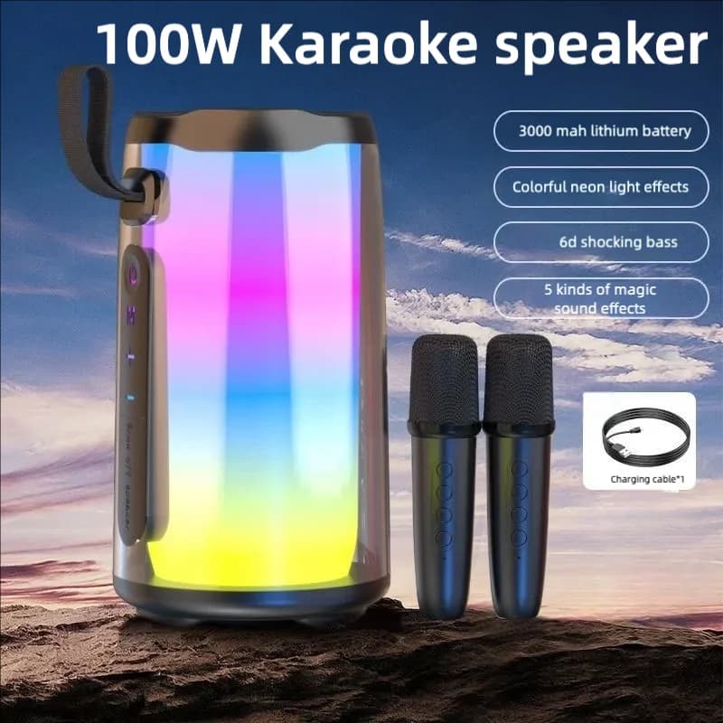 Macchina per karaoke da 100 W per adulti con 2 microfoni wireless, altoparlante Bluetooth portatile Sistema di altoparlanti PA con luci da festa a LED