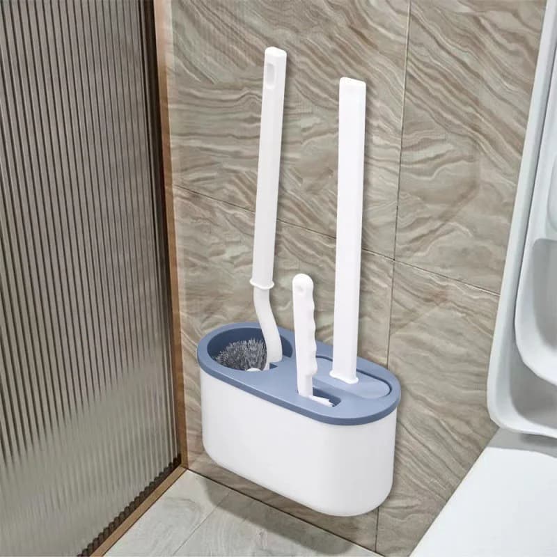 Set di scopini per WC in silicone 3 in 1 Kit per la pulizia del bagno a parete con supporto Accessori per la casa multifunzionali Scopino per WC