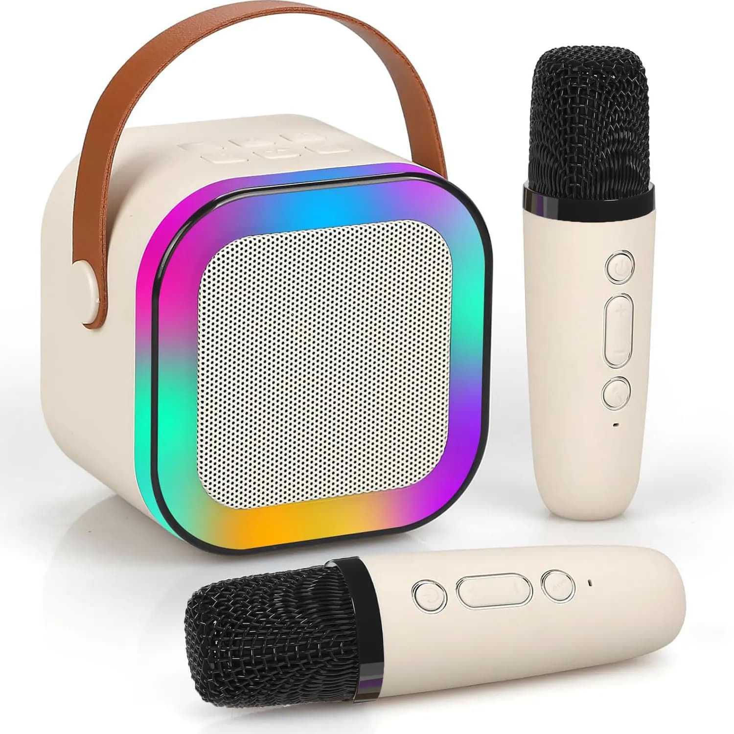 Portable Karaoke Machine Bluetooth Speaker with 2 Wireless Microphones RGB LED Light Home Family Party Singing Speaker.