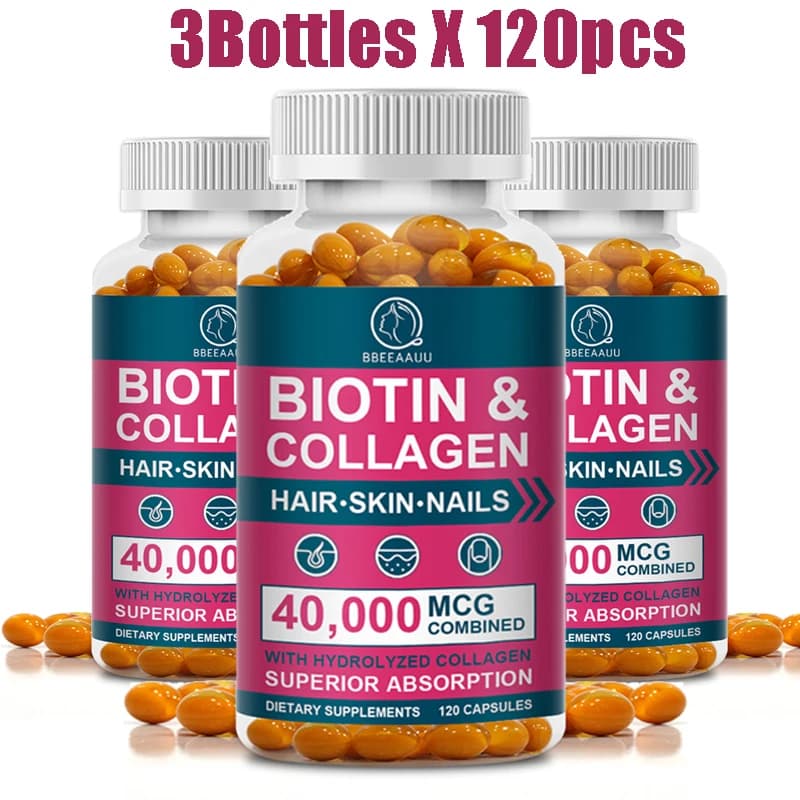 BBEEAAUU Collagen Biotin Capsula Biotin for hair growth Strong hair Dry hair Repair follicle Skin Hydrolyzed Beauty care for adults
