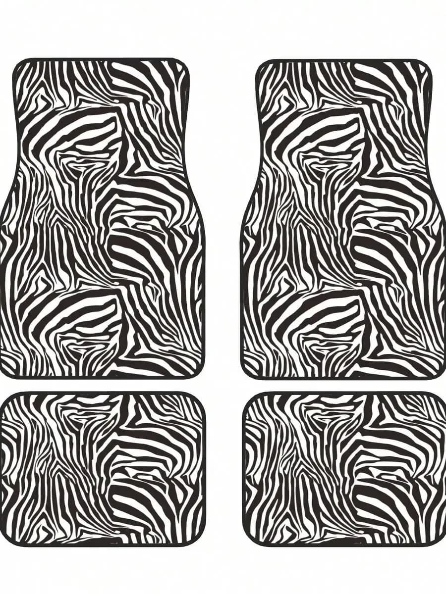 Zebra Stripes 4-Piece Car Floor Mats For Most Vehicles – Rubber Backing,Durable & Stylish Auto Interior Accessories