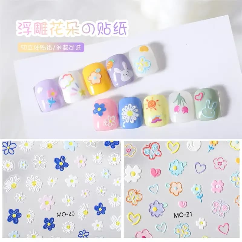 New 5D Graffiti Flower Embossed Nail Art Sticker Thin Transparent Three-Dimensional Nail Art Sticker Small Fresh Rabbit Nail Art
