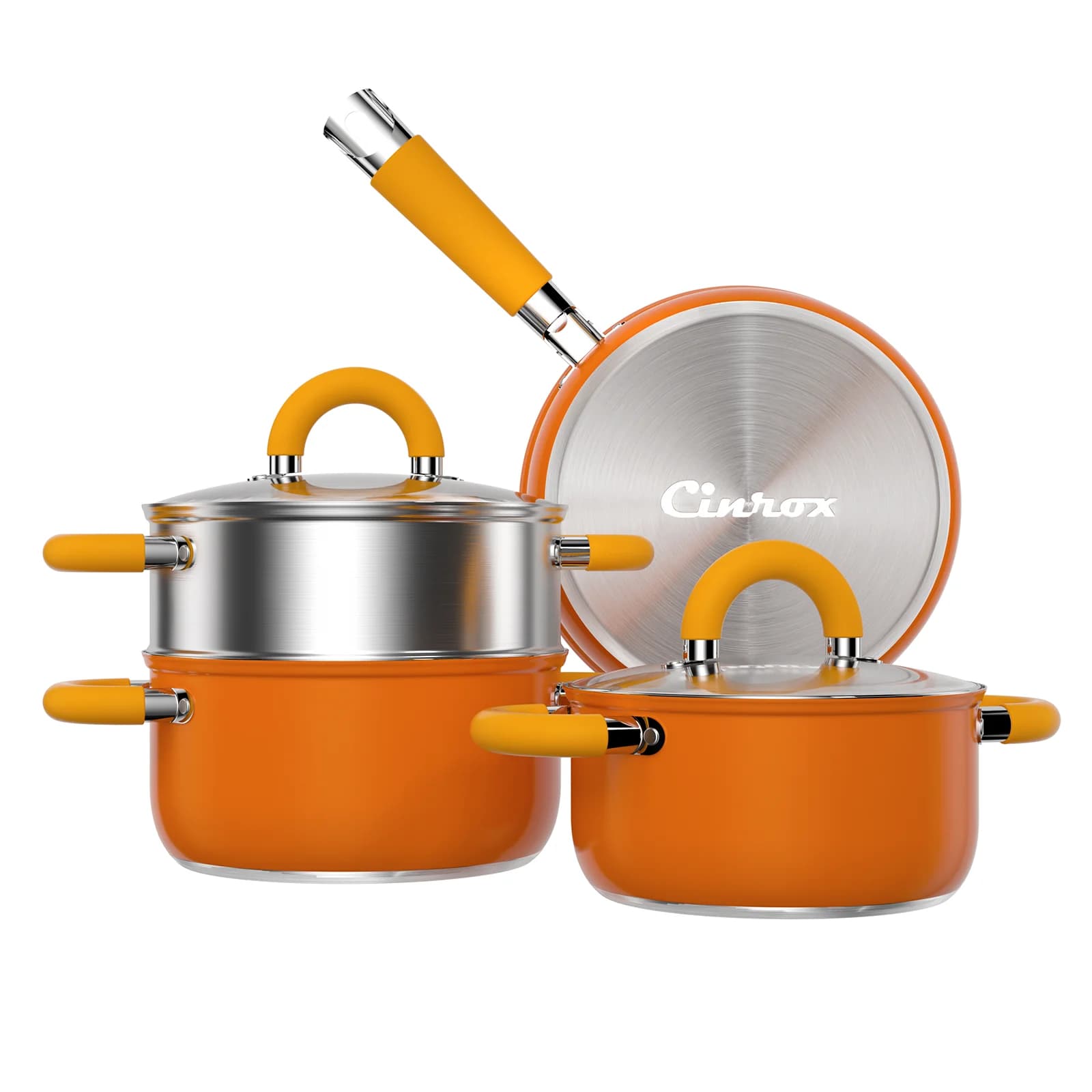 Stainless Steel Cookware Set, Pots and Pans Set 6 Piece, Frying Pans,Steamer Pot,Compatible with All Stovetops, Dishwasher Safe