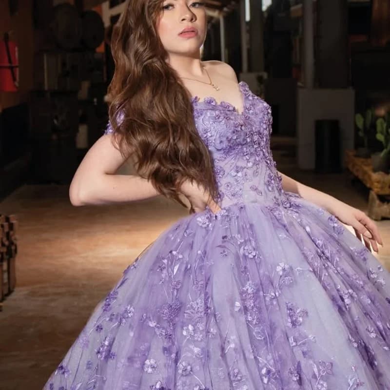 Abiti Quinceanera viola personalizzati con spalle scoperte Tull con paillettes applique fiore 3D pizzo Vestido De 15 Quinceanera