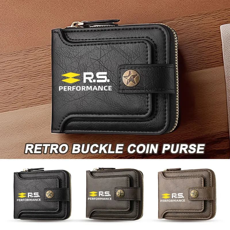 Leather Portable Business ID Card Short Buckle Zipper Wallet For Renault RS Kadjar Captur Clio Megane 2 3 4 RS Koleos Logan