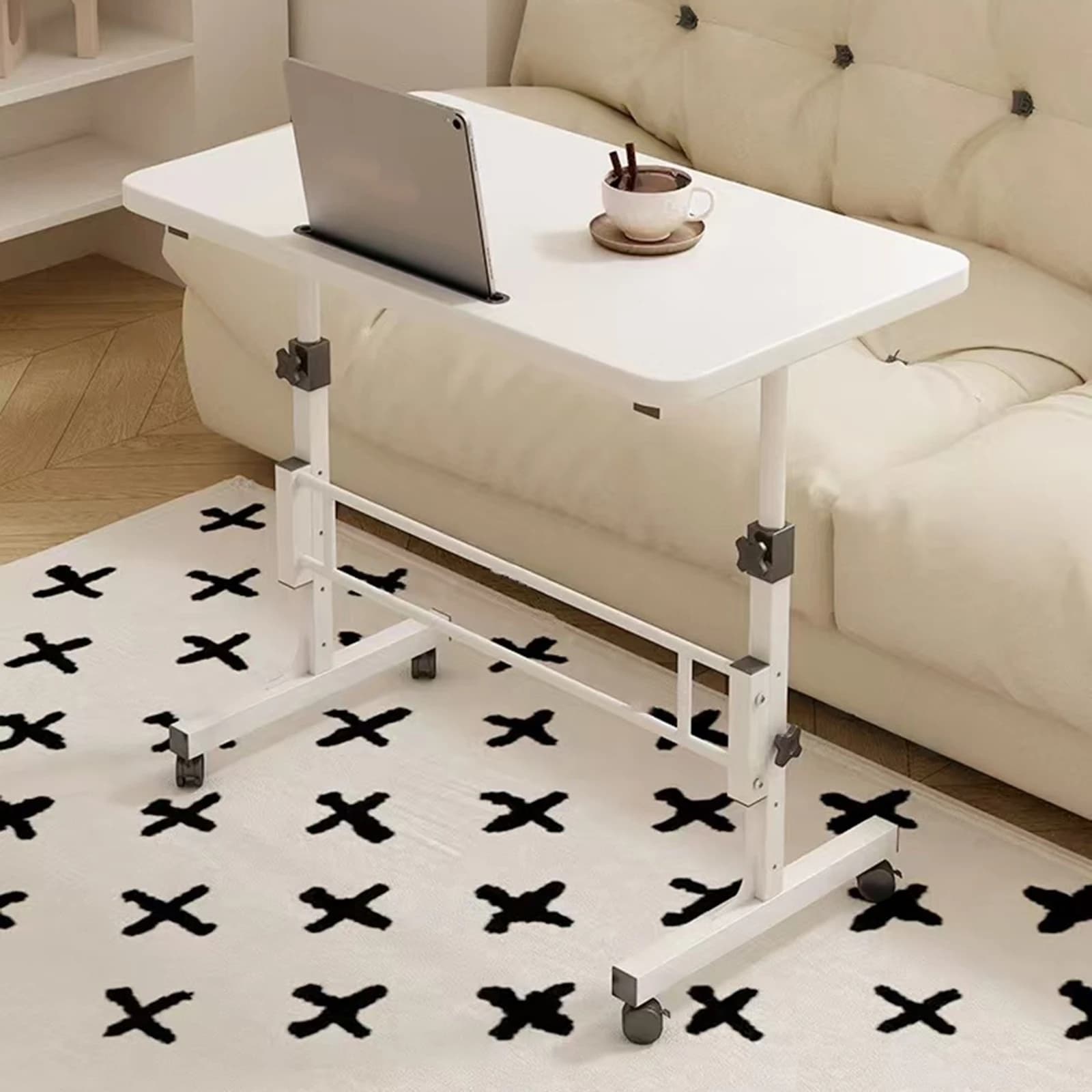 Scrivania Mobile Regolabile in Altezza, Tavolo Portatile per Laptop con Ruote per Casa e Ufficio 16x31.5 Pollici