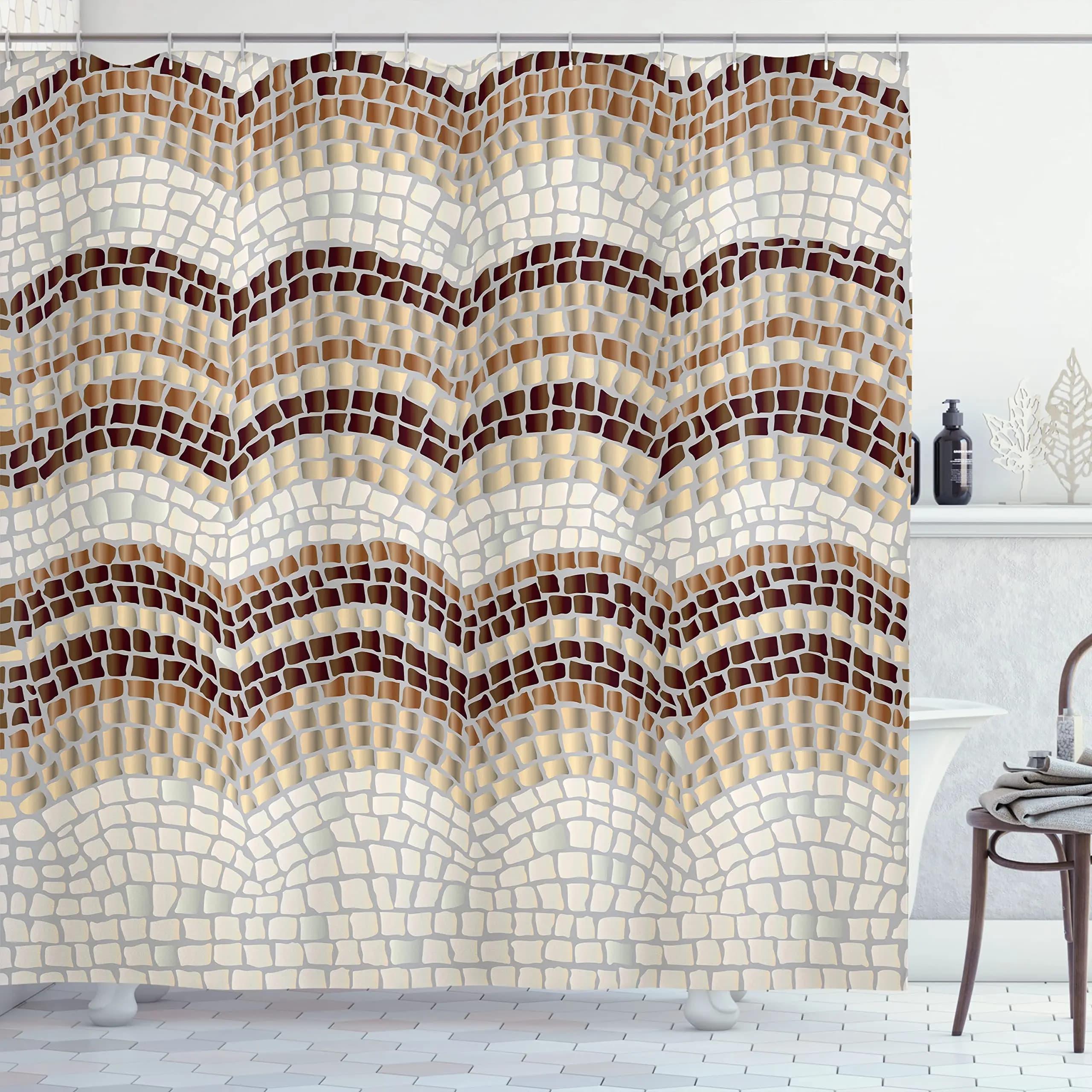Tenda da doccia con geometria astratta, tenda da bagno geometrica Tenda da bagno estetica semplice e minimalista con ganci