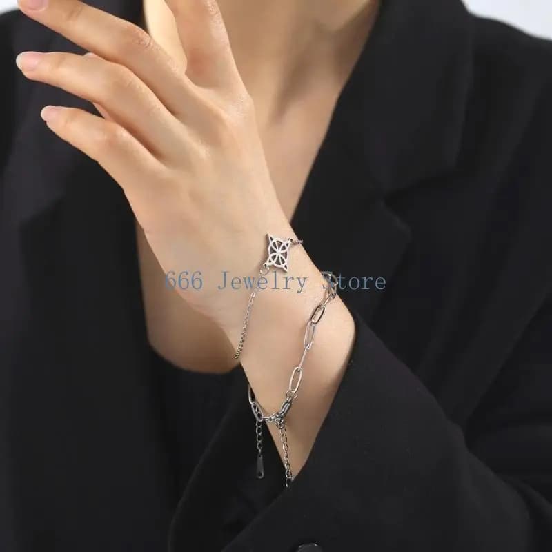 F2TD Set gioielli in acciaio inossidabile I nodi stregoneria ispirano ornamenti Collana a forma nodi streghe