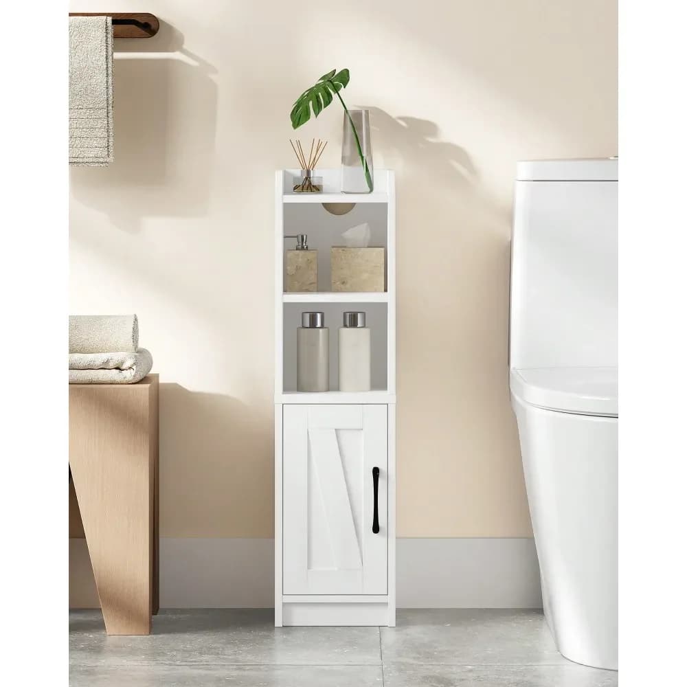 Mobiletto angolare da bagno, piccolo mobiletto da terra in stile rustico con anta e ripiani, porta carta igienica stretto, mobiletto da bagno