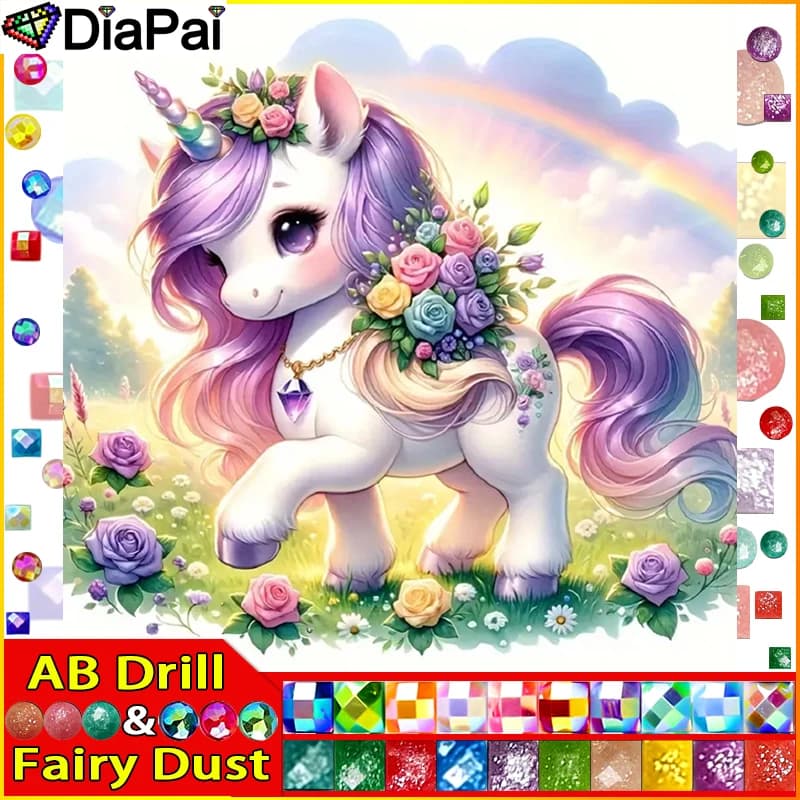 DIAPAI Fata Polvere AB Diamante Pieno Ricamo "Animali Cavallo" Pittura Diamante Modelli Punto Croce Strass Casa Incompiuta