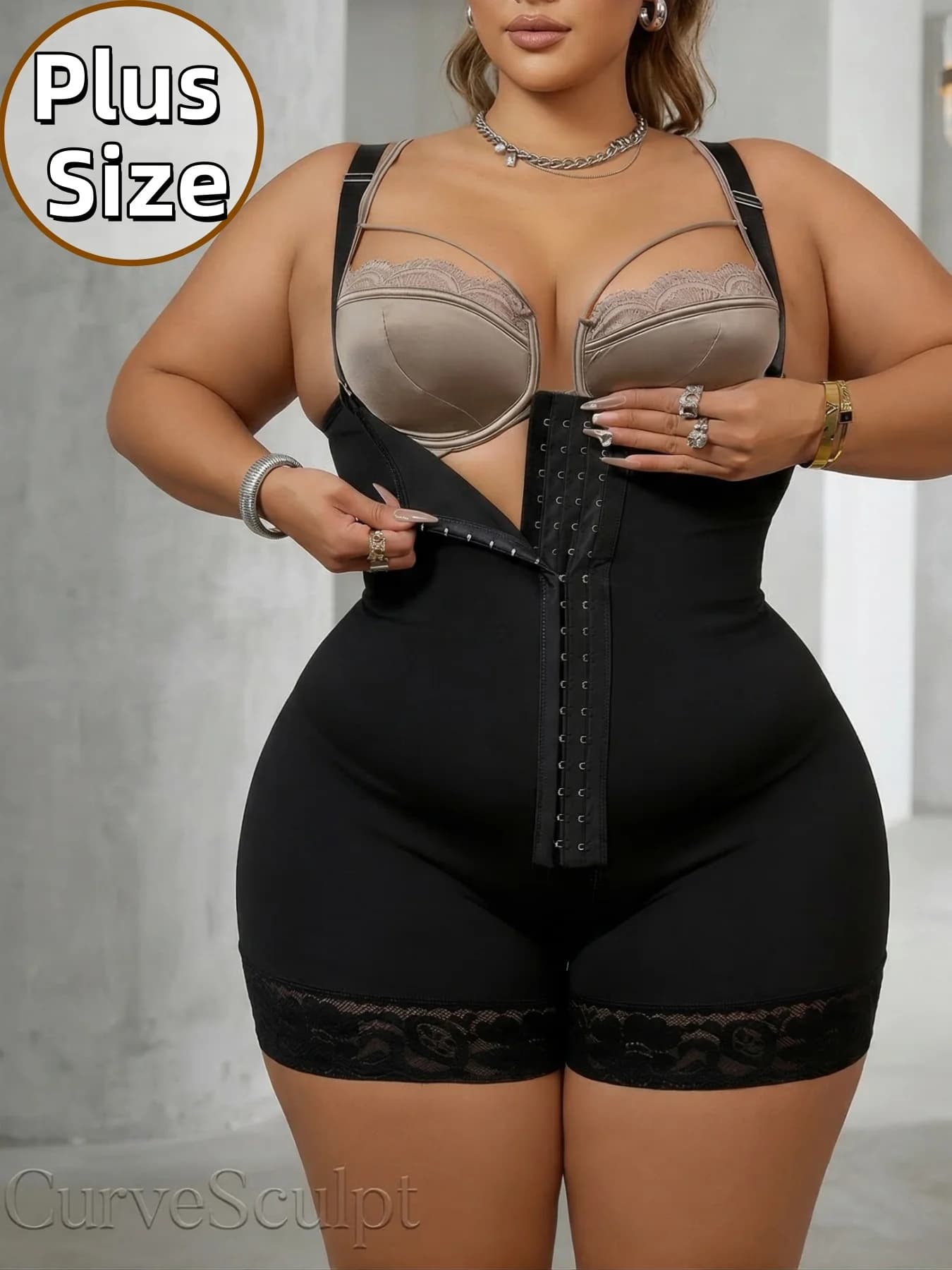 Body Modellante a Vita Alta Taglie Forti con Spalline Regolabili e Chiusura a Gancetti, Compressione Contenitiva Pancia, Sollevamento Glutei, Effetto Snellente