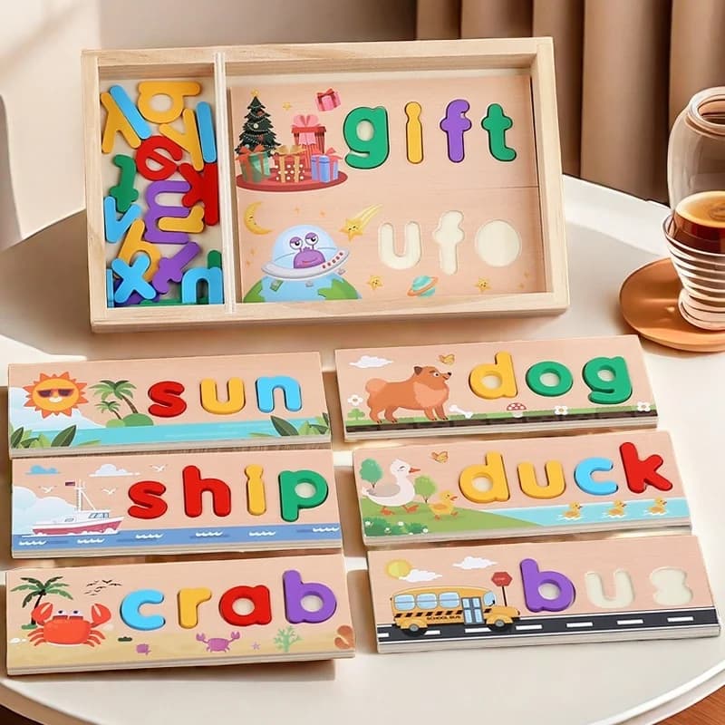 Montessori Early Education Toys for Kids English Enlightenment Word Building Puzzle Educational Cognitive Learning Box 3+Y
