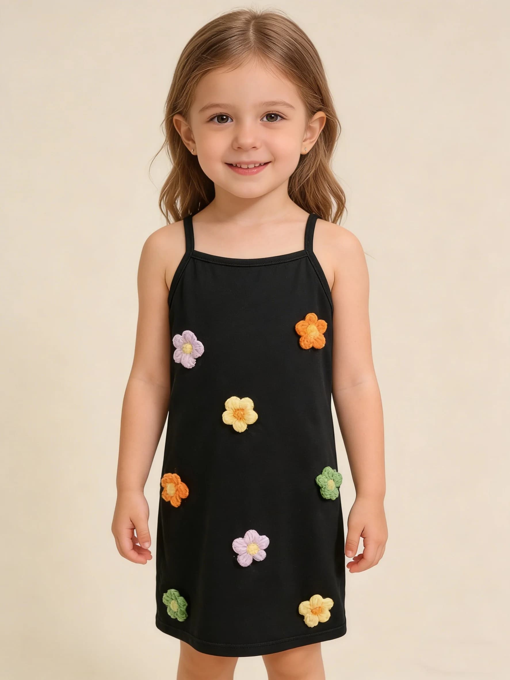 Nuovo Abito Estivo da Ragazza con Bretelle, Fiori Tridimensionali Lavorati a Mano, Effetto Snellente e Aderente, Vestito alla Moda Dolce e Carino