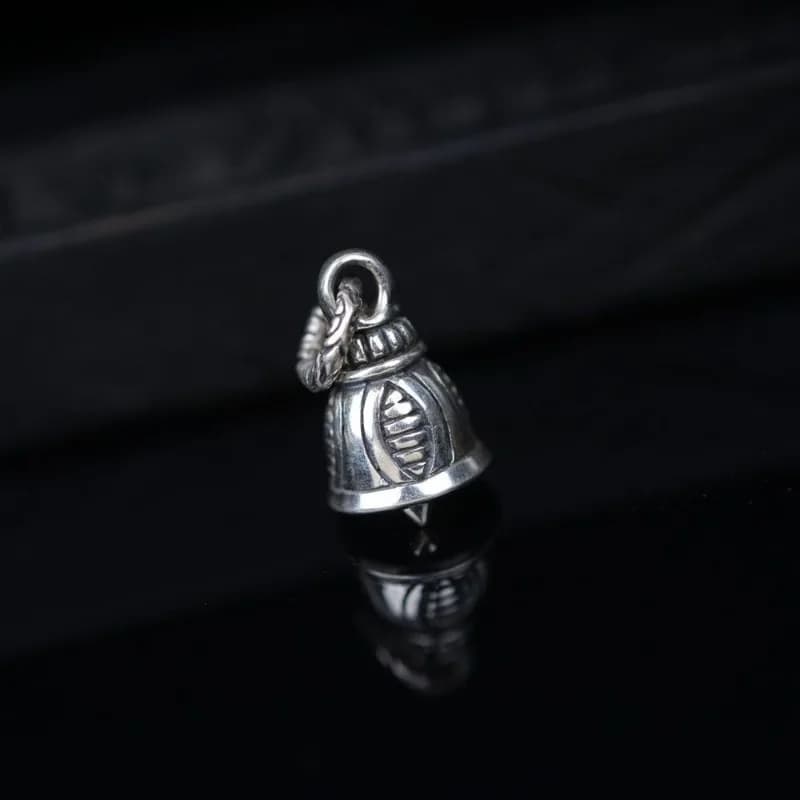 Traditional Heavy Tibetan Bell Pendant with Crisp Clear Ringing Sound Side Hanging Mini Clasp Charm for Mala Beads DIY Jewelry