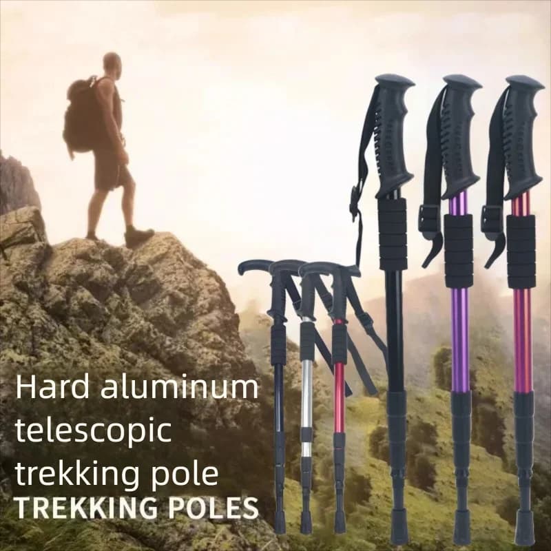 Lightweight Aluminum Alloy Trekking Poles Adjustable Anti Slip Nordic Walking Sticks Retractable Mountain Hiking Alpenstock For