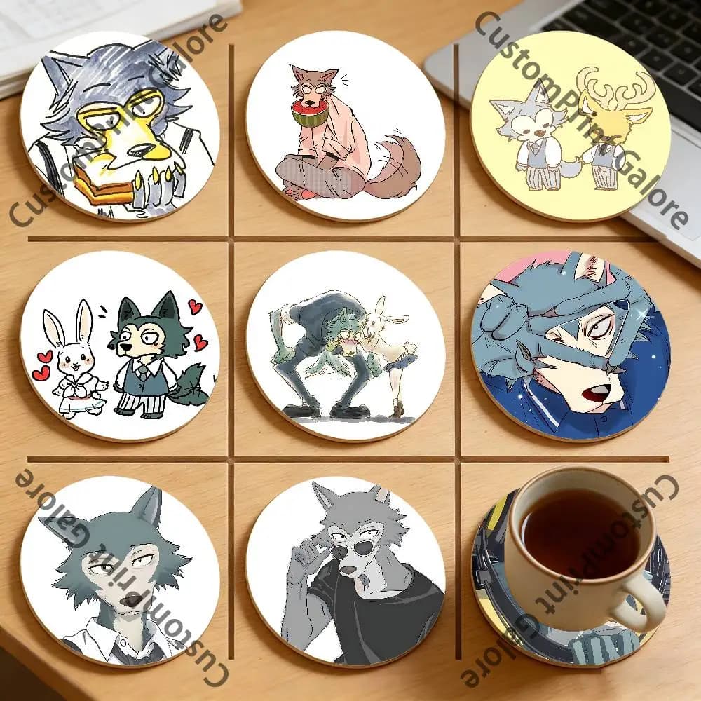 Sottobicchieri rotondi in pino L-Legoshi B-Beastars, durevoli, riutilizzabili, bellissimi complementi d'arredo per la casa, antiscivolo, resistenti all'acqua
