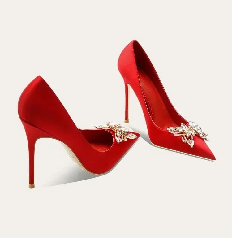 2025 Primavera e autunno Tacchi alti da donna nuovi Tacchi alti per abito da sposa rosso cinese