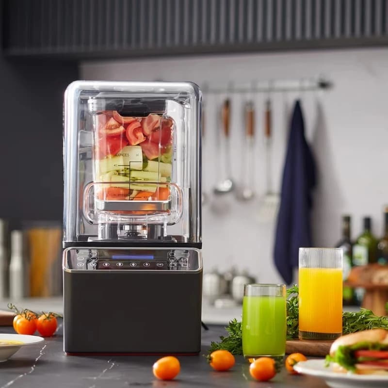 Potente frullatore classico silenzioso e spremiagrumi commerciale con copertura per custodia sonora per bar, hotel e ristoranti