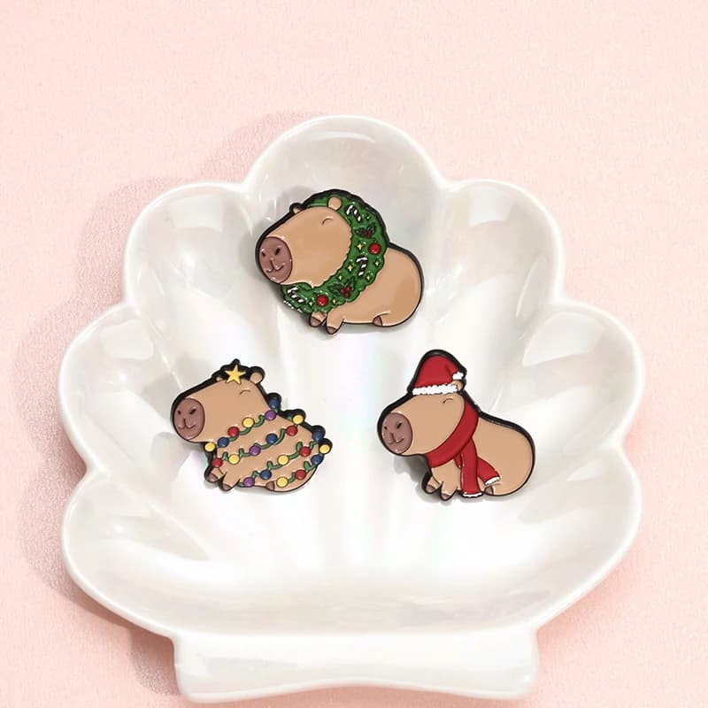 Cartoon Christmas Capybara Enamel Pin Creative Cute Animal Brooch Lapel Badge Backpack Kawaii Festival Jewelry Gifts For Friends