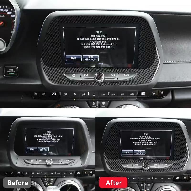 Cornice Decorativa per Navigatore Interno Auto in Fibra di Carbonio per Chevrolet Camaro 2016-2019, Adesivo Decorativo, Accessori Auto