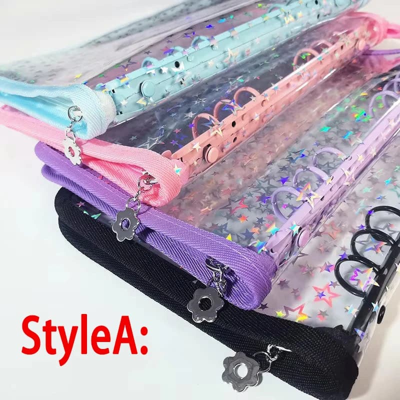 Raccoglitore con cerniera a stella laser A5, raccoglitore di libri, organizer di ricarica, diario fai da te, latticini, trasparente, Kpop Idol, album fotografico, cancelleria Kawaii