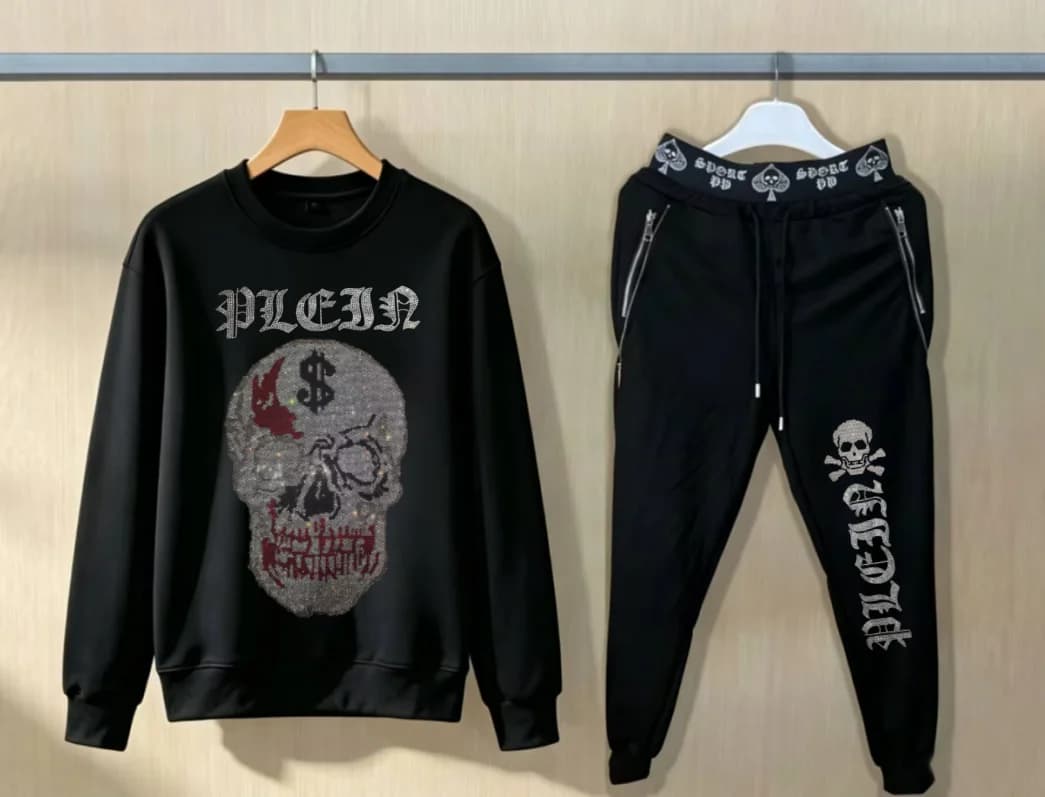 Men Hip Hop Luxury Oversize hotfix rhinestone Hoodie Fashion Suit Daily Wear Outfit Set