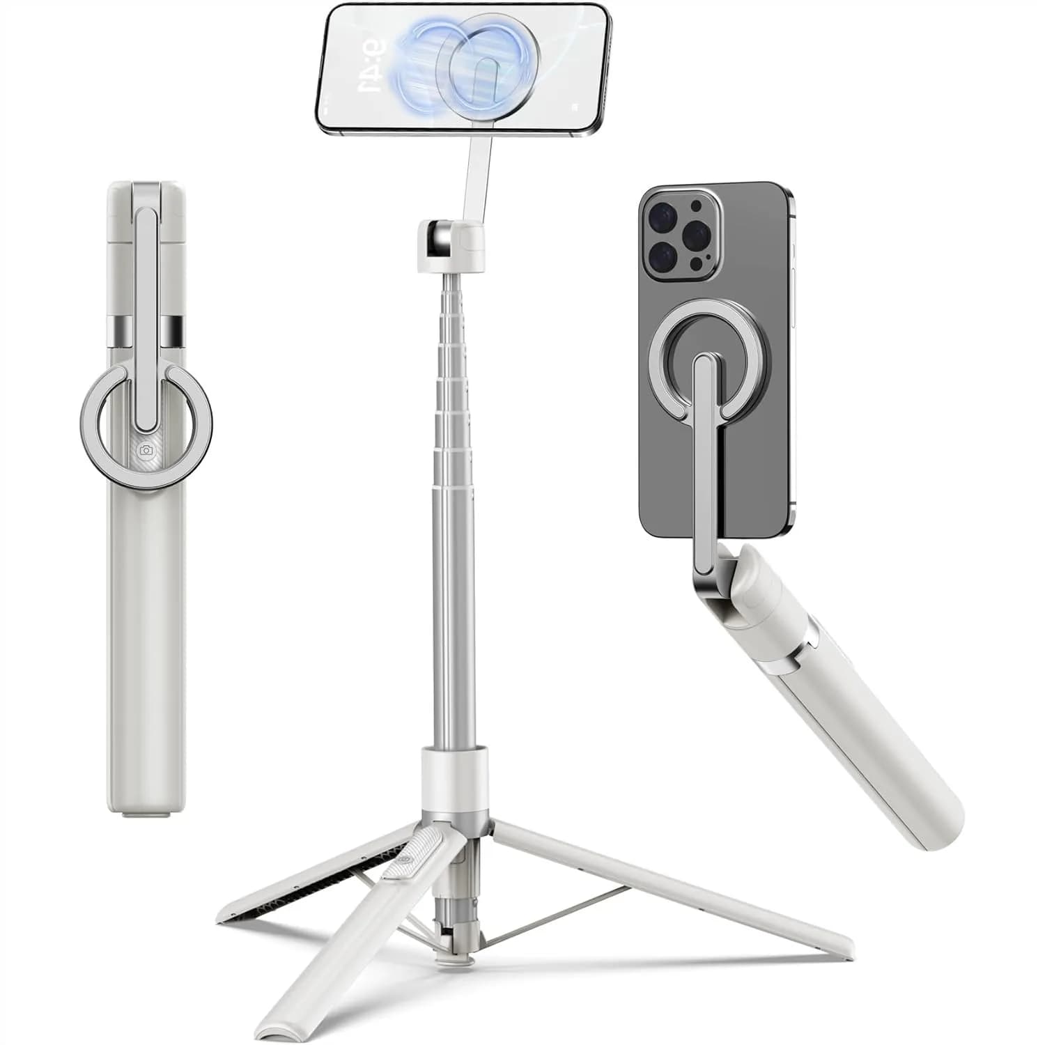 Treppiede Magnetico per Selfie da 68 Pollici con Supporto in Alluminio Resistente per Magsafe, 360° ° Supporto Girevole per Telefono da Viaggio e Telecomando