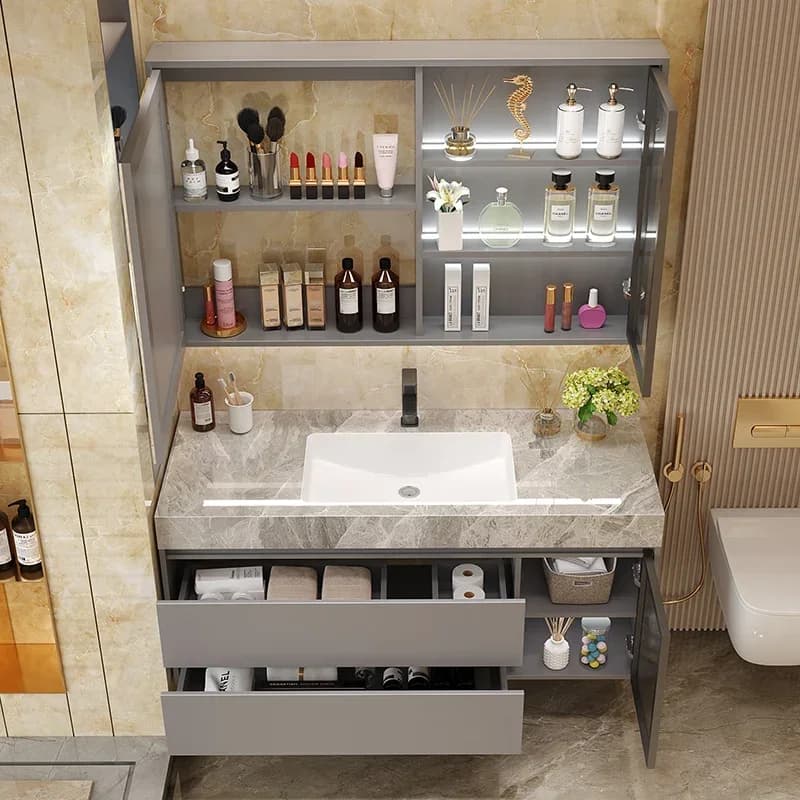 Armadietto da bagno flessibile con specchio Vanity Divisori moderni Lavandino Cassetto per medicinali Mobili da salone unici in legno Vestidores