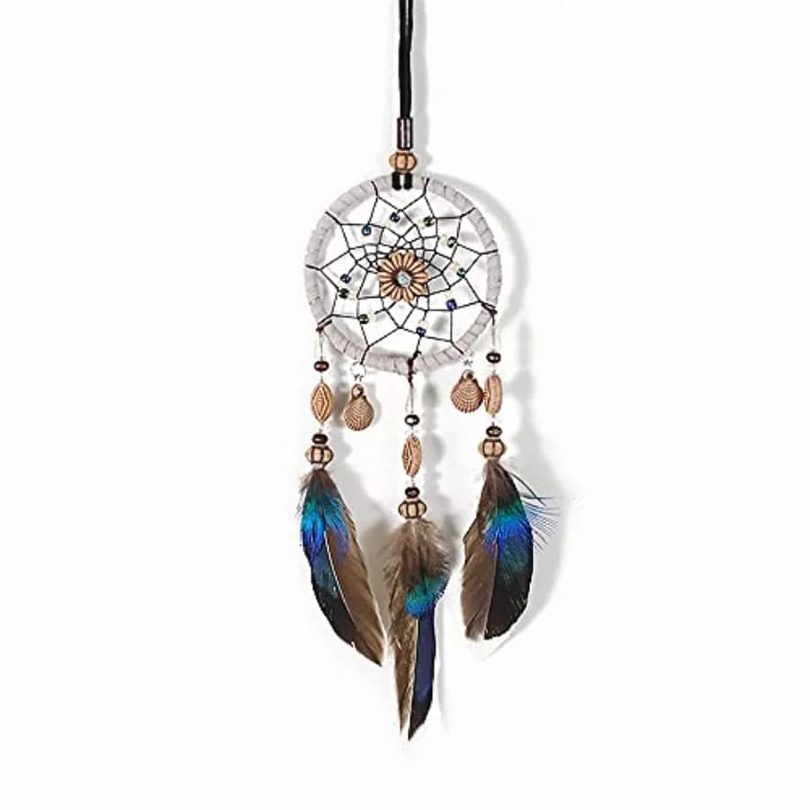 Dream Catcher for Car, Handmade Bohemian Style Rearview Mirror Hanging Decor with Feathers and Beads, Good Luck Charm for Safe