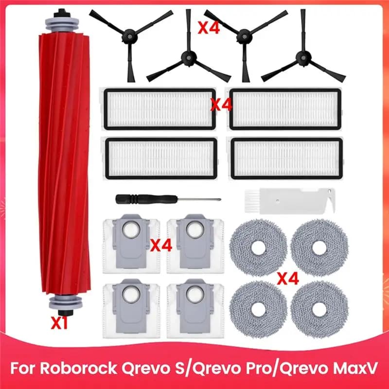 Kit Accessori AT59 per Robot Aspirapolvere Roborock Qrevo S/Qrevo Pro/Qrevo Maxv: Spazzola Principale, Spazzola Laterale, Filtro HEPA, Panno per Mocio, Sacchetti Raccoglipolvere