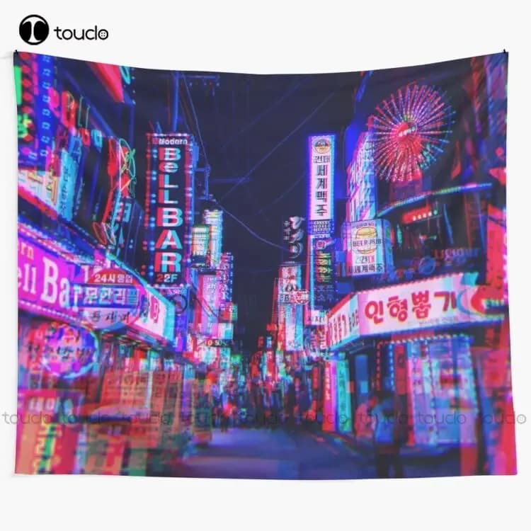 Lsd Nights Korea Seoul Japan Tokyo Tapestry Tapestry Wall Hanging For Living Room Bedroom Dorm Room Home Decor Printed Tapestry
