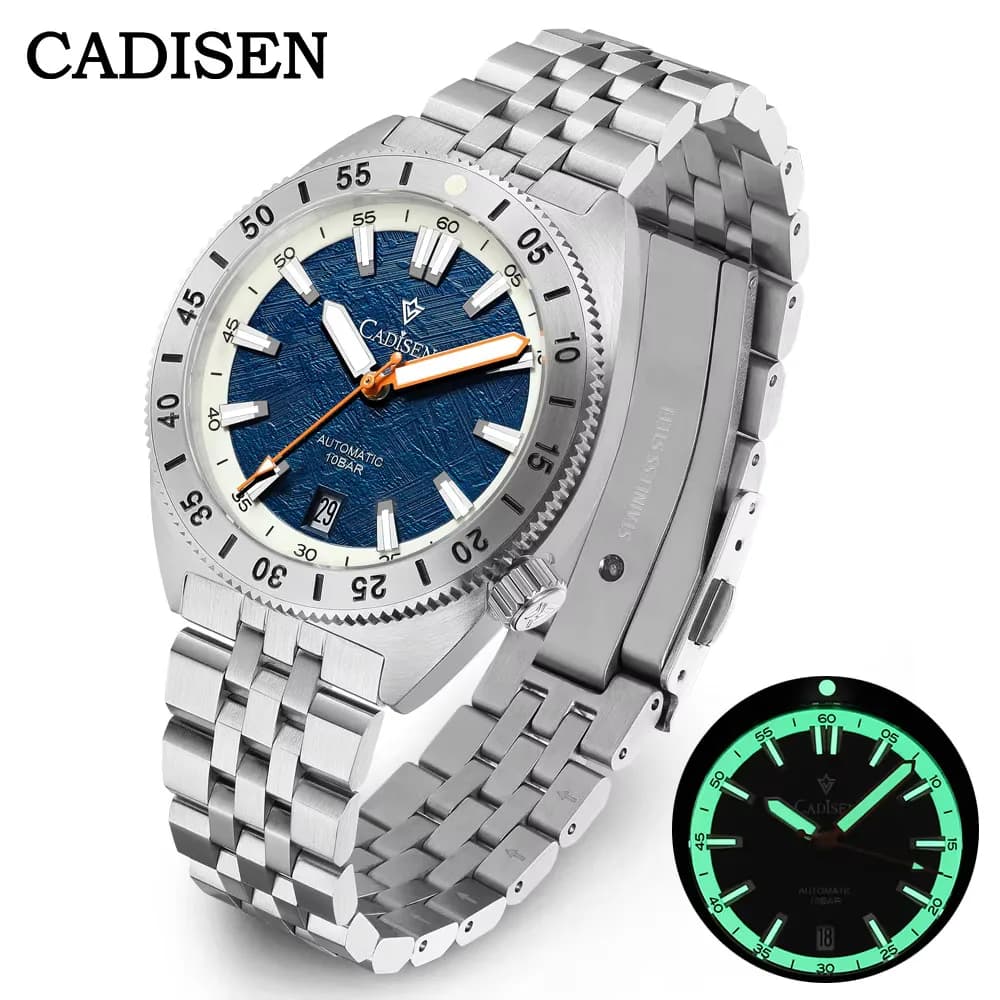 CADISEN Men's automatic watch Japan MIYOTA 8215 Movt Sapphire crystal 100M Waterproof Luminous dial in meteorite Mechanical wristwatch