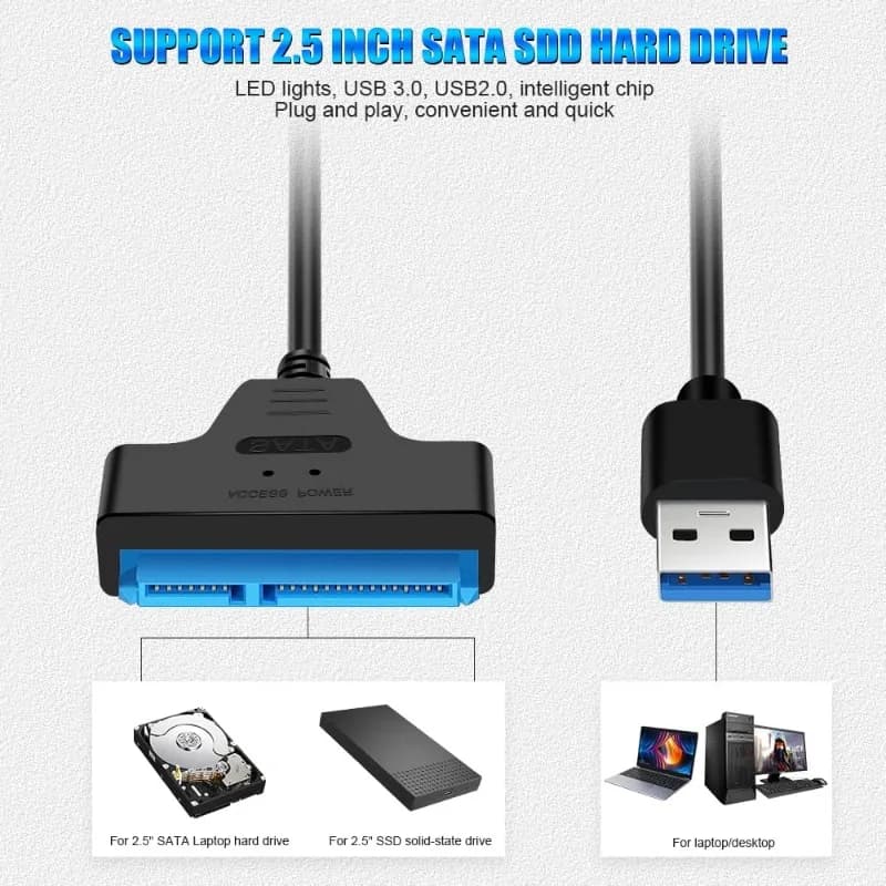 Cavo SATA a USB /TYPE-C per HDD SSD da 2,5" Convertitore adattatore da 6 Gbps USB 3.0 2.0 a SATA III per disco rigido esterno 22 pin