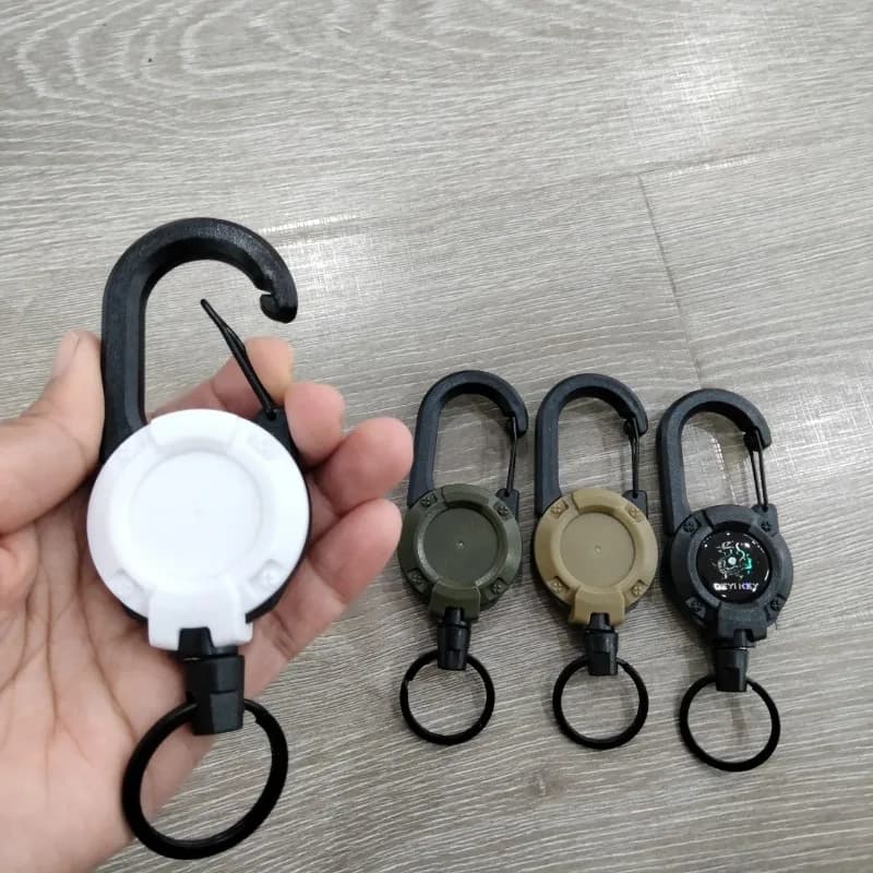 1Pc Retractable Heavy Duty Pull Reel Badge Reel Keychain Strong Steel Wire Cord Spring Keychain External Keychain