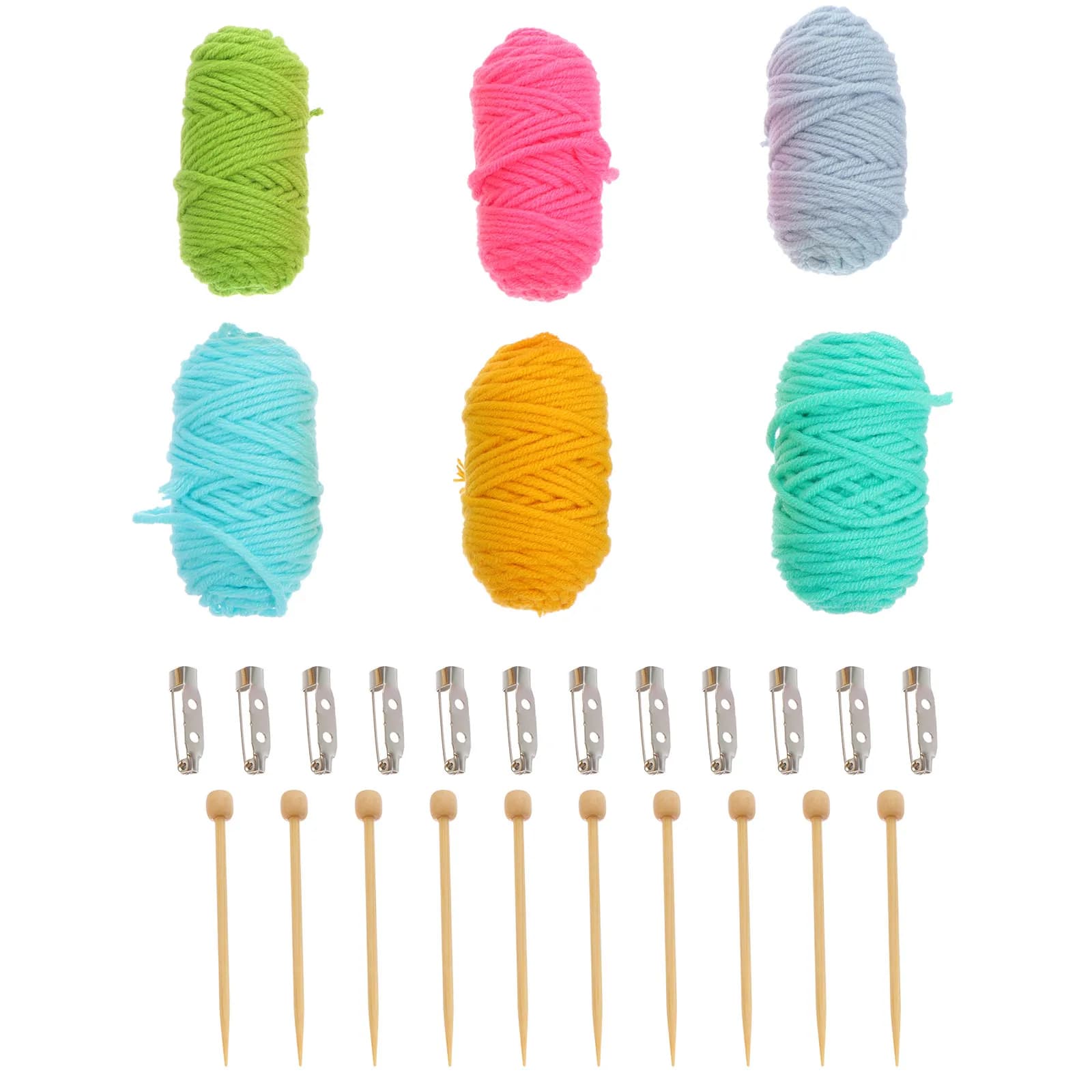 Set Fai-da-Te per Creare Spille con Ferri da Maglia in Legno, Filato di Lana e Chiusure in Metallo per Gioielli Artigianali e Ricamo