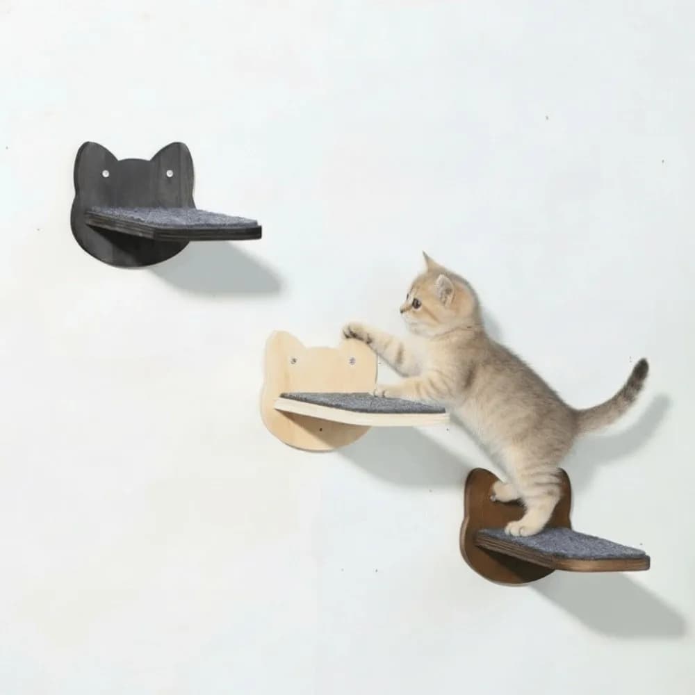 Scaffali in legno per gatti, resistenti all'usura, con tappetini antigraffio, scala per gatti, scale galleggianti robuste, albero per gatti da parete