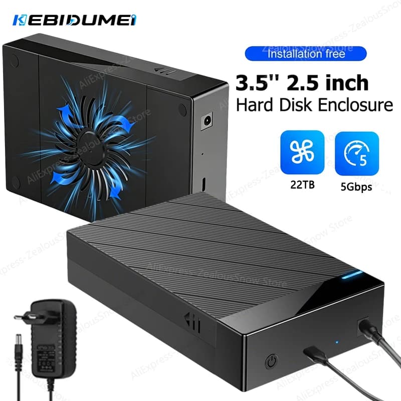 KEBIDUMEI 3.5'' HDD Case SATA to USB3.0 External Hard Drive Enclosure for 2.5" 3.5" SSD Disk 450Mb/s 22TB HDD Case for PC Laptop