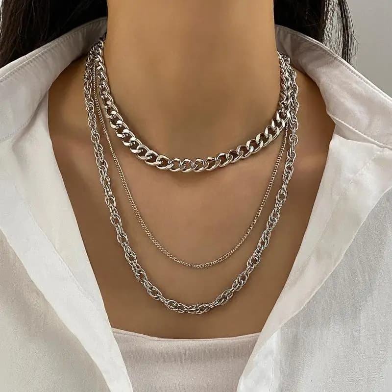 Collana a Catena Spessa Stile Hip Hop Gotico per Donne, Gioiello Multistrato in Metallo per Ragazze, Accessorio Moda per Feste