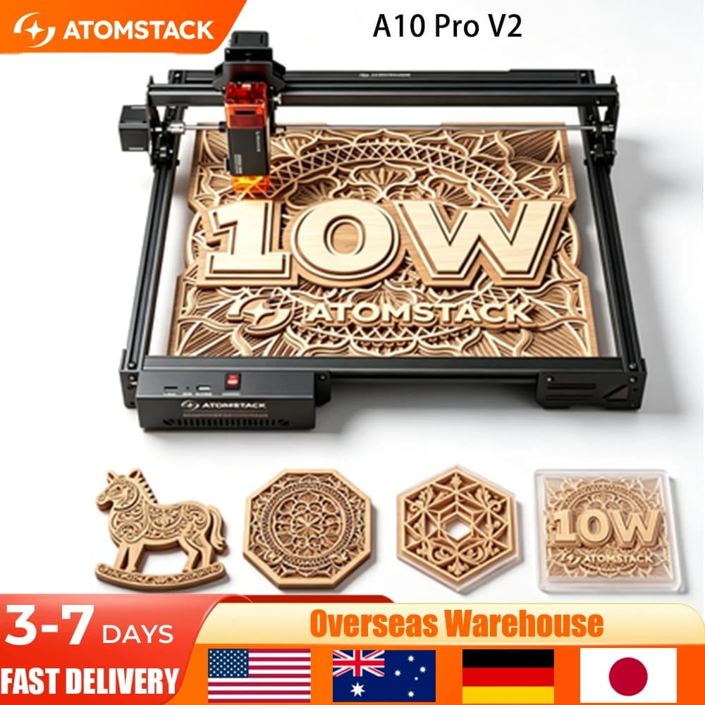 ATOMSTACK A20 PRO V2 Laser 10W CNC CuttingEngraving Machine Engrave Metal Wood Acrylic Fixed Focus Laser CNC 410*380mm WIFI Connectivity 0.06*0.08mm Laser Spot Engraving Cutting Machine Blue Light A20 Pro V2 Cnc Laser Machine
