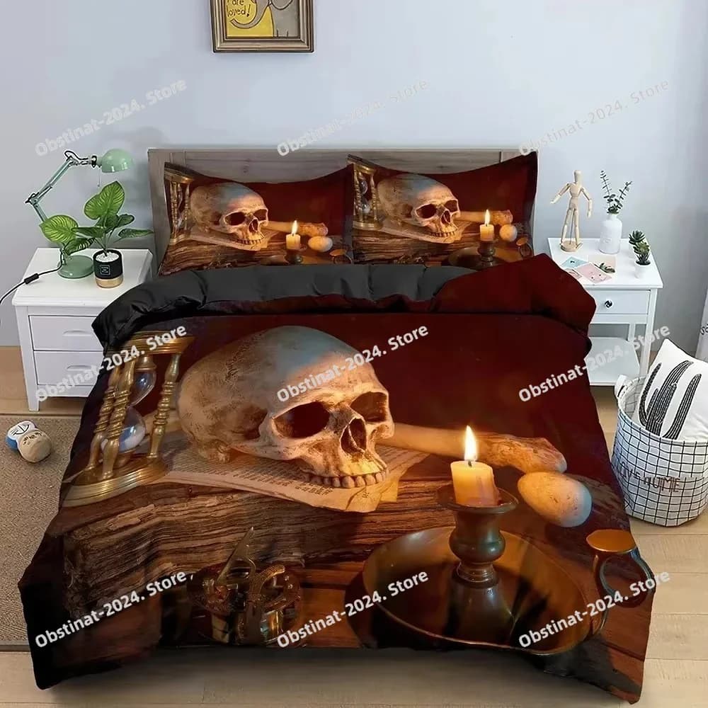 Set biancheria da letto con stampa 3D teschio rosa scheletro set copripiumino set copripiumino federa trapunta king queen size ragazzi adulti