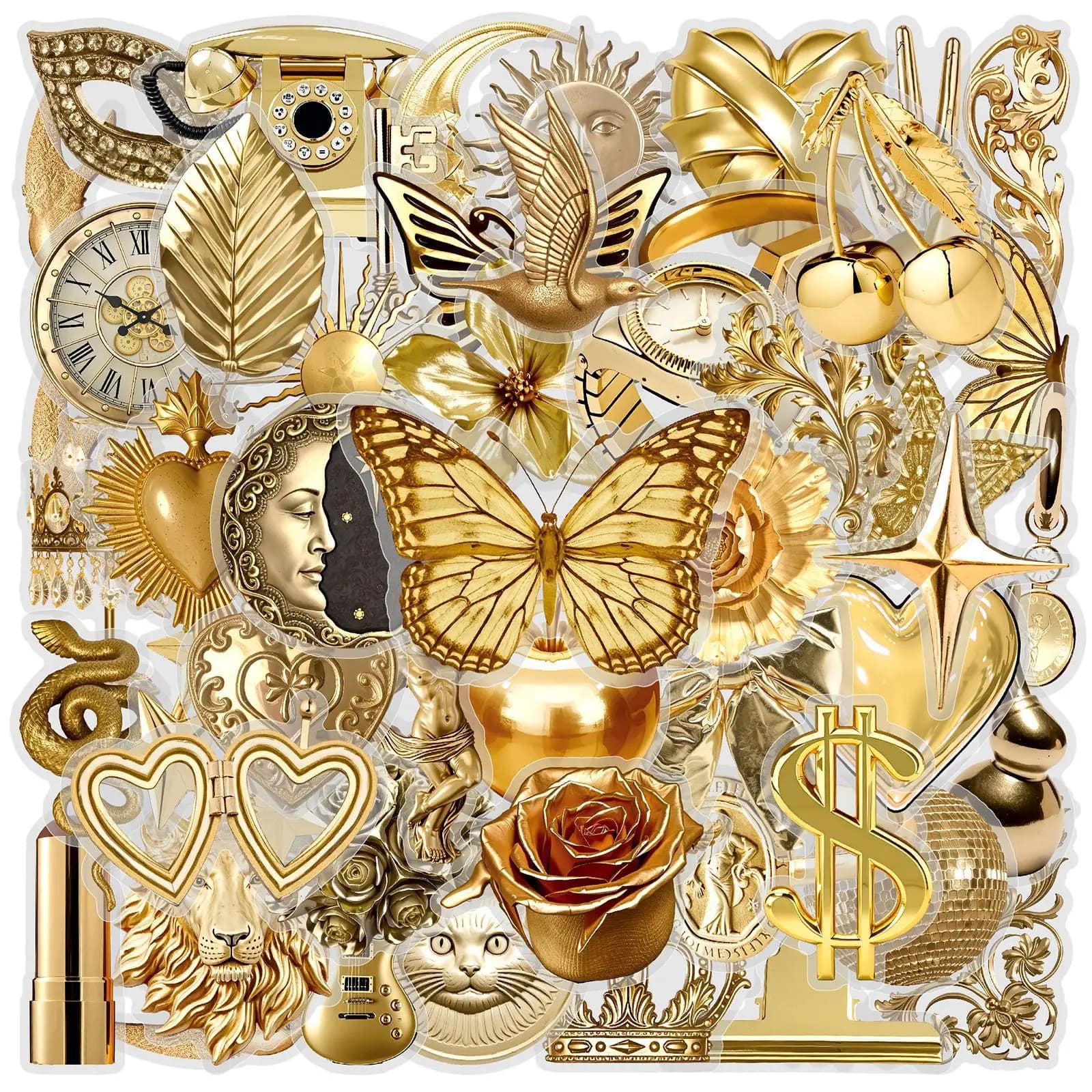 50/100 Pezzi Adesivi Metallici Dorati Retrò in PET Impermeabili per Scrivania, Valigia, Auto, Chitarra, Pianoforte, Cartelle, Decalcomanie Decorative