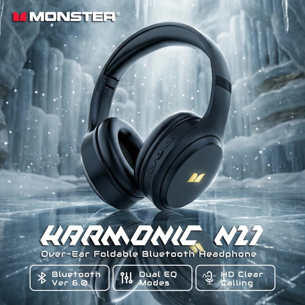 Cuffie Bluetooth 6.0 Monster N21 con Doppia Modalità EQ, Auricolari Stereo Immersivi, Pieghevoli Over-Ear, con Microfono, Cablate/Wireless