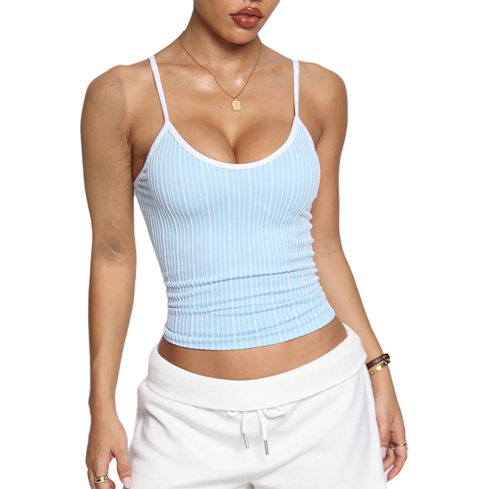 Canotta Sportiva da Donna con Scollo a U, a Righe, con Spalline Regolabili, Senza Maniche, per Yoga, Palestra, Fitness, Allenamento Quotidiano ed Esercizio Fisico