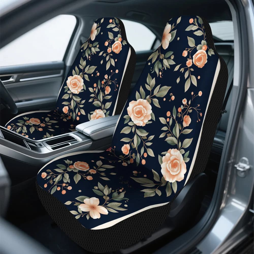 Set Of 2 Car Seat Covers Featuring A Floral Botanical Design, Made For Durability And Easy Storage, Designed To Fit Most Front S