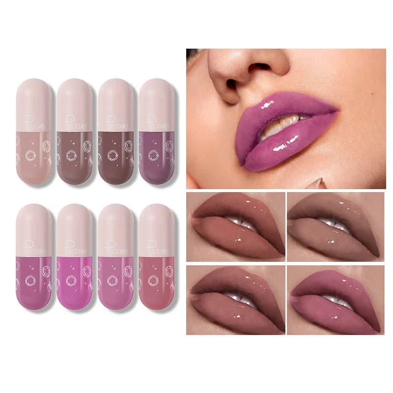 Lip polish mini Pudaier capsules, non-stick lip gloss and that does not fade, moisturizing lip gloss finished with mirror
