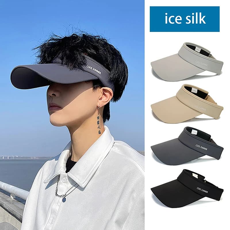 Visiera elastica rinfrescante Cappello a cilindro vuoto a tesa lunga in seta di ghiaccio Protezione UV estiva Cappelli da sole da uomo Cappello da alpinismo da corsa per ciclismo