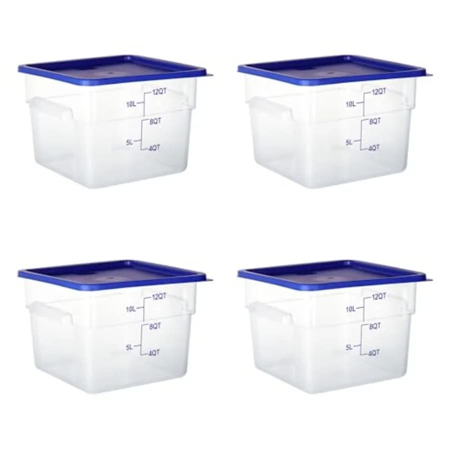 Set di 4 Contenitori Quadrati in Policarbonato Trasparente per Alimenti con Coperchi e Manici per Uso Commerciale Certificati NSF 12Qt