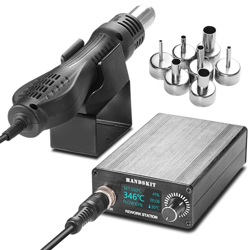 Micro stazione di rilavorazione 700W pistola ad aria calda a temperatura regolabile strumento di riparazione della stazione di saldatura digitale con 7 pezzi Nozzl