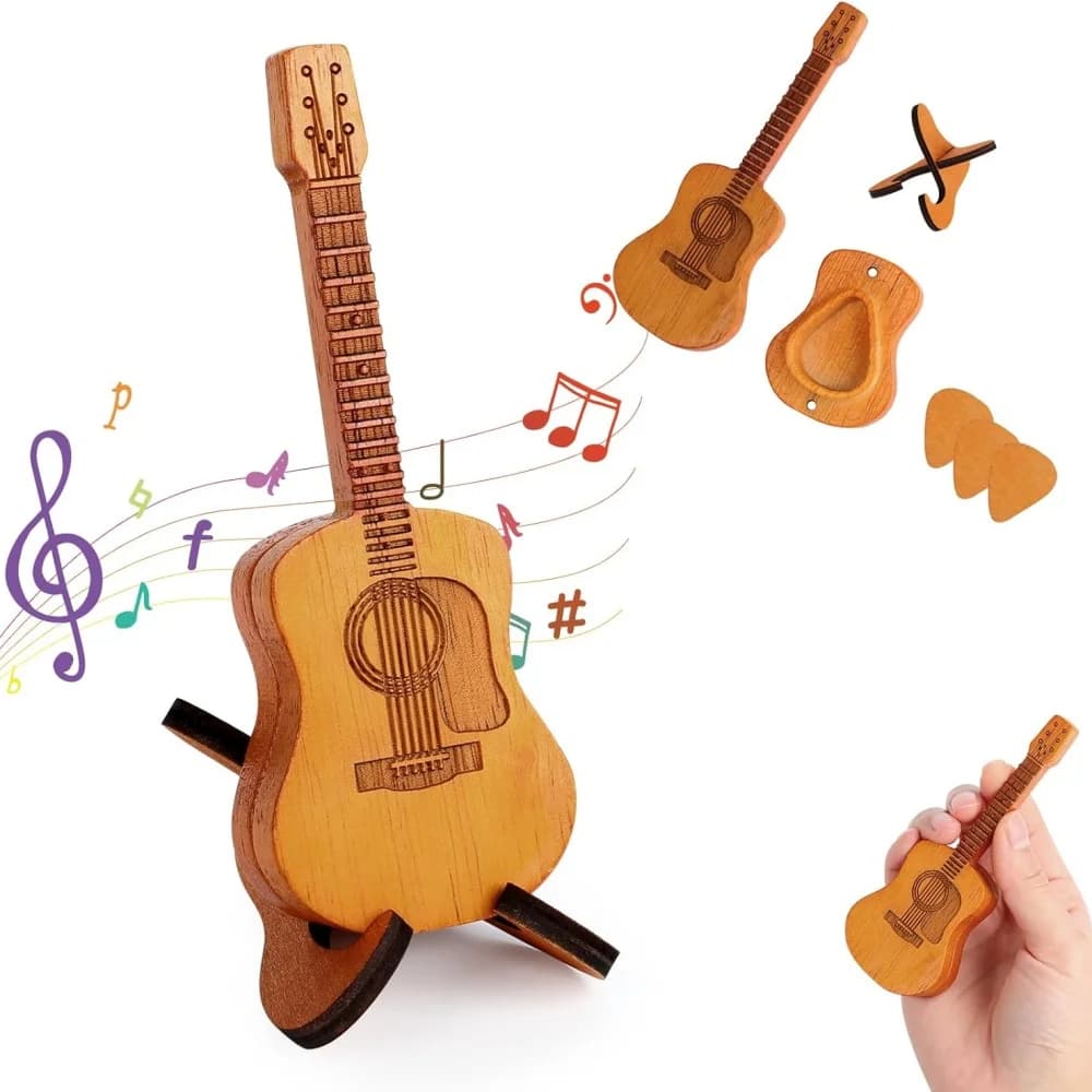 Scatola per plettro per chitarra acustica in legno con supporto, custodia per plettro per chitarra + 3 pezzi, scatola per plettro per chitarra acustica Plettri per chitarra sottili