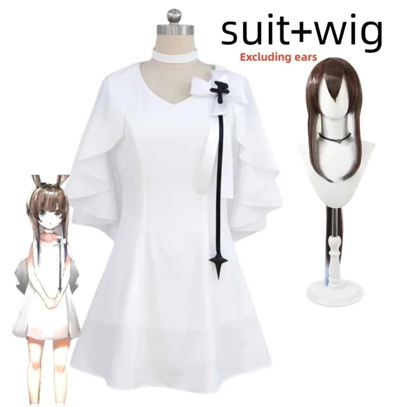 Anime Gioco Arknights Amiyae Costume Cosplay Infanzia Abito bianco Mantello Parrucca Orecchie Donna Carino Natale Festa di compleanno Suit6;d'3, h